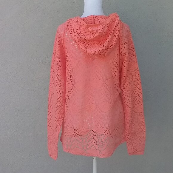 Charlie Paige Womens Jacket Size L-XL Open Weave Melon-Peach Hooded Zipper - Picture 3 of 4